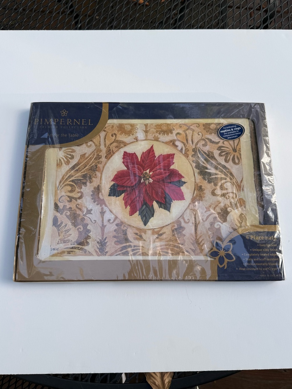 Pimpernel Poinsettia Placemats with Gold Accents-4 Placemats,NIB,Made in England